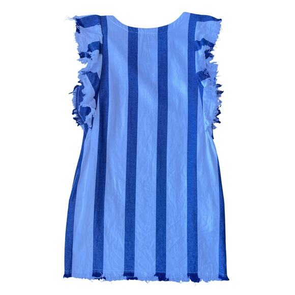 Sam & Lavi Blue White Striped Sleeveless Shift Dress with Frayed Edges - Small - Picture 4 of 8